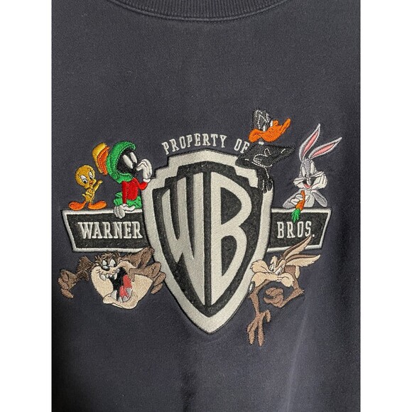 Vintage Looney Tunes Warner Bros Crewneck Sweatshirt Cartoon Embroidered READ - Picture 2 of 11